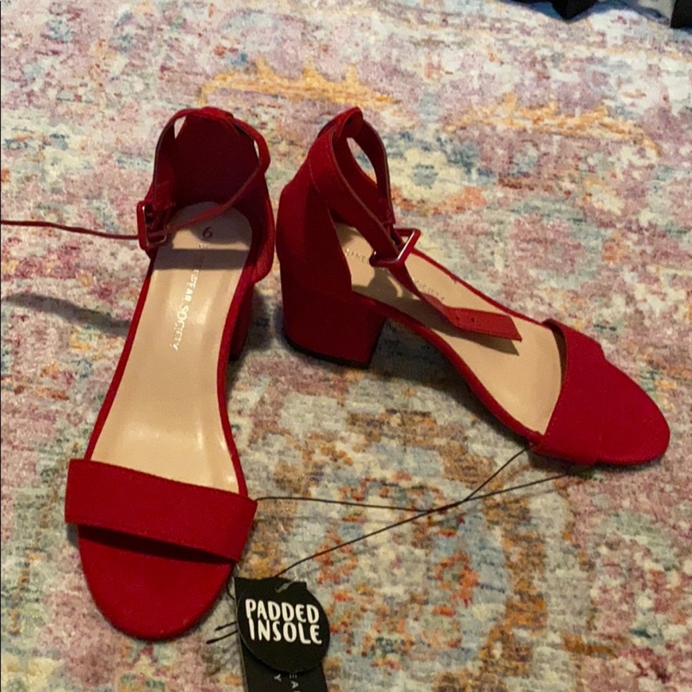 Red chunky heel sandal